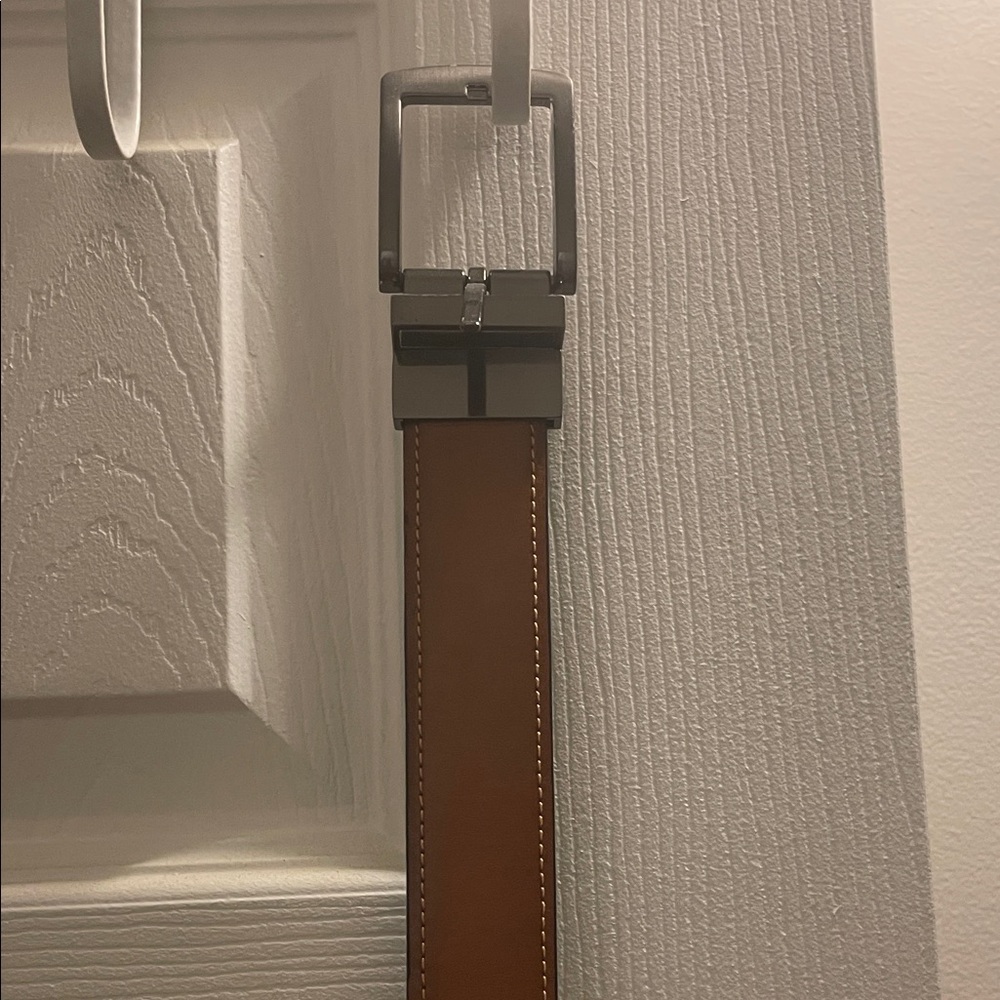 Kenneth Cole reversible Brown Leather Dress Belt with Silver Buckle